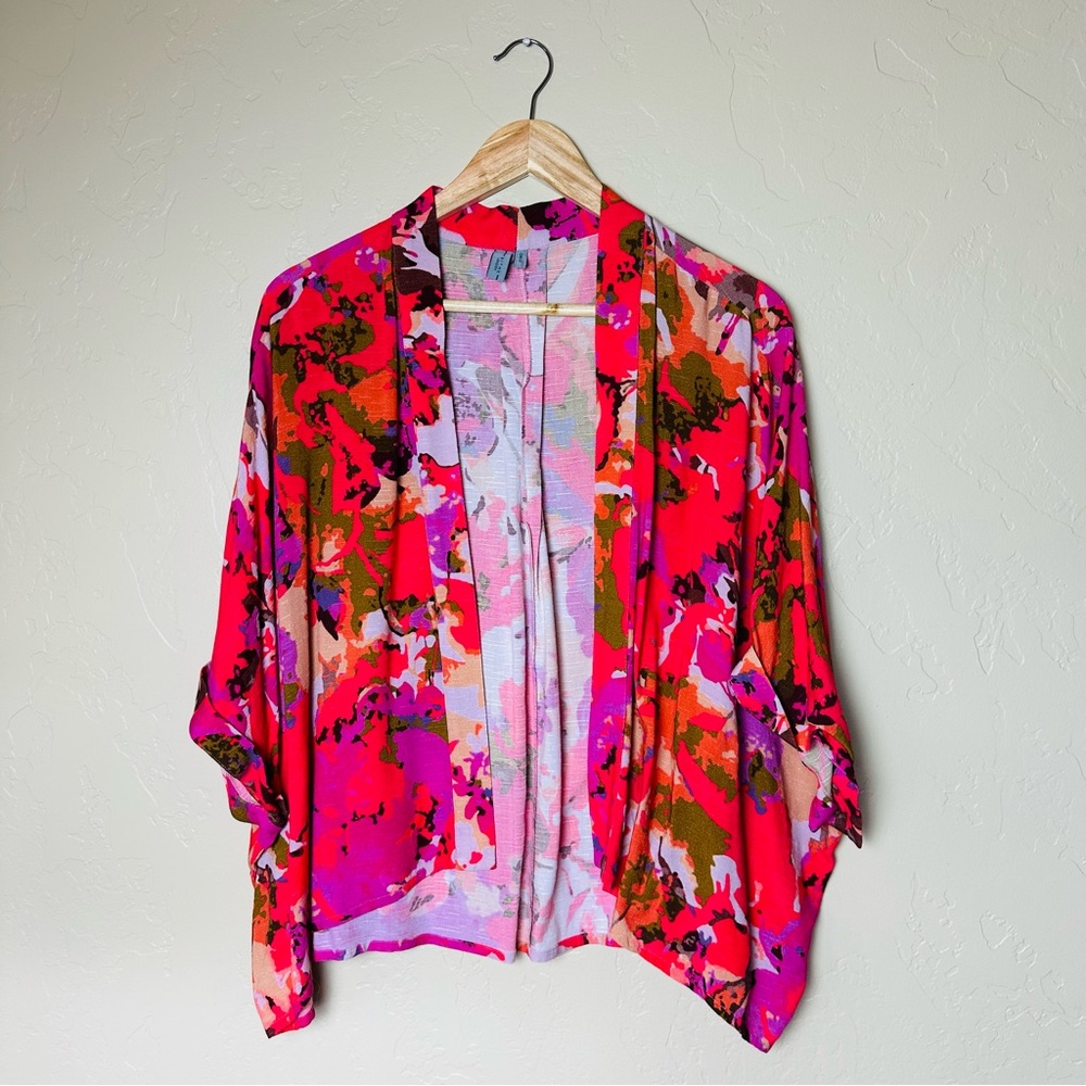Bl^nk London Anthropologie Abstract Floral Short Open Kimono Top OS